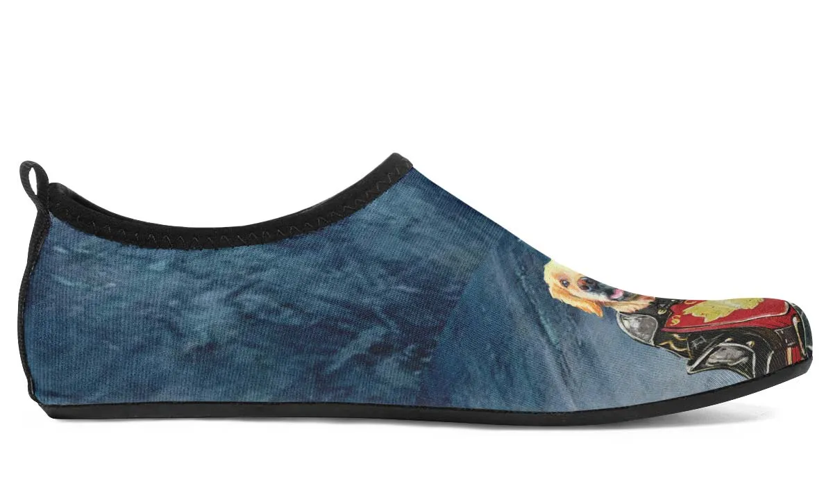 Medieval Golden Retriever Portrait Aqua Barefoot Shoes