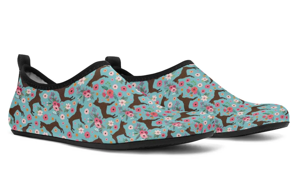 Miniature Pinscher Flower Aqua Barefoot Shoes