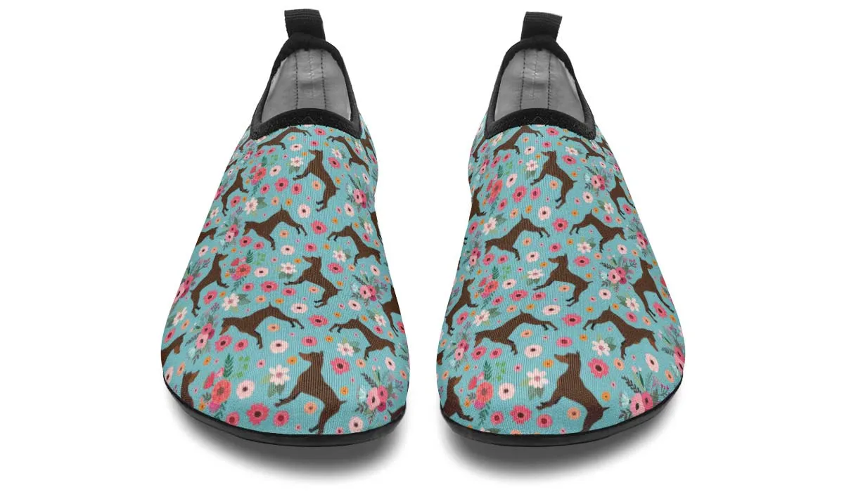 Miniature Pinscher Flower Aqua Barefoot Shoes