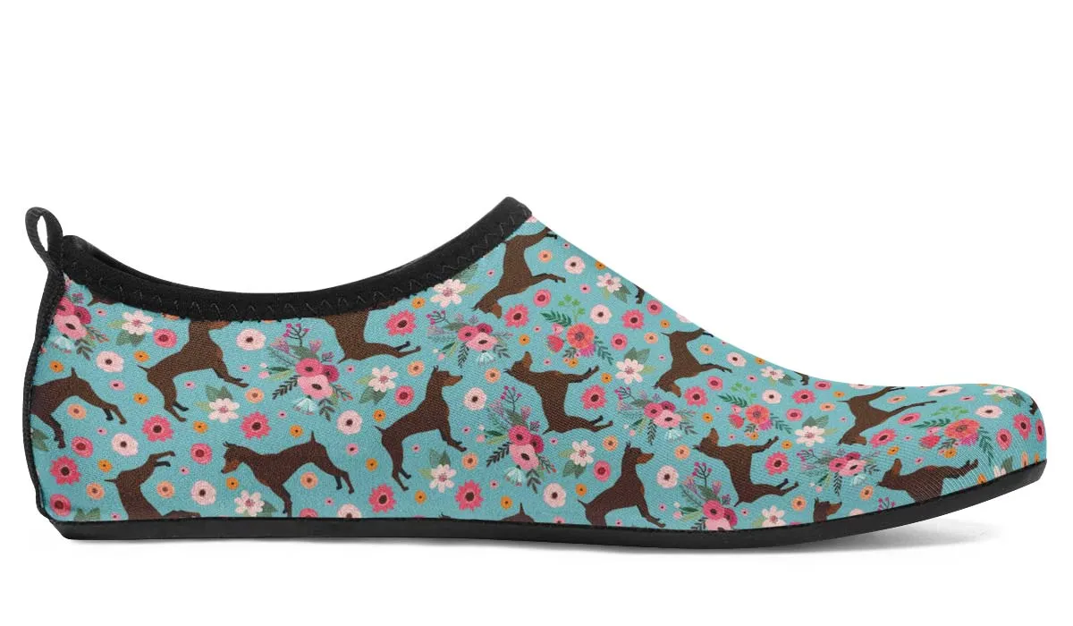 Miniature Pinscher Flower Aqua Barefoot Shoes