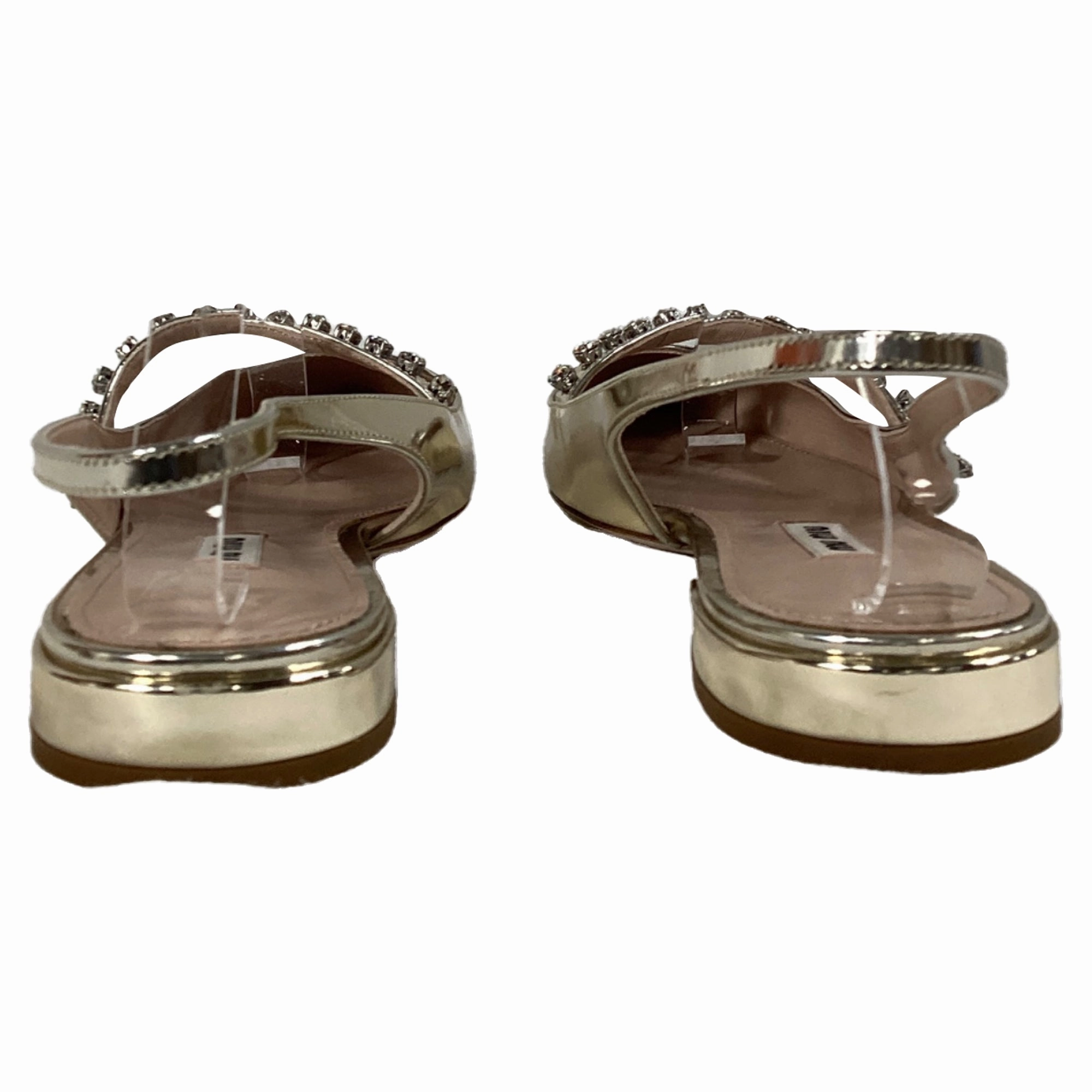 Miu Miu Crystal Embellished Slingback Flats in Gold Leather