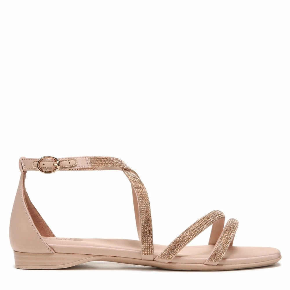 Naturalizer Sicily Sandal Women's US 8.5 Beige Rhinestone Square Toe KHD1166