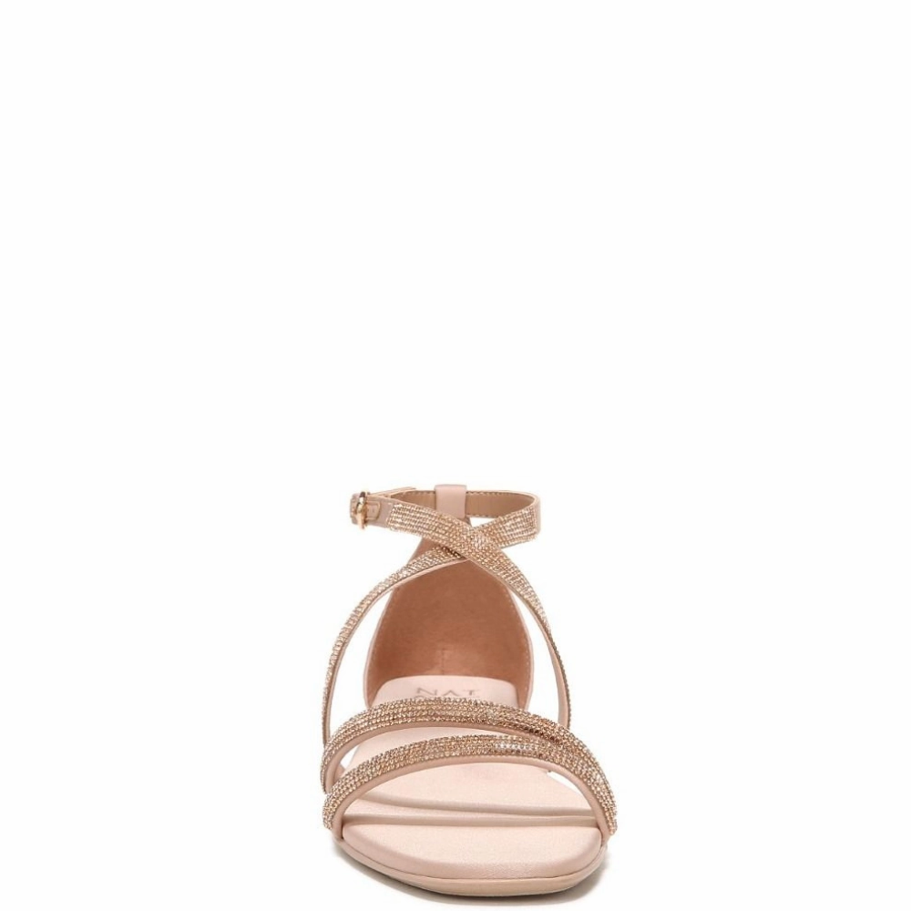 Naturalizer Sicily Sandal Women's US 8.5 Beige Rhinestone Square Toe KHD1166