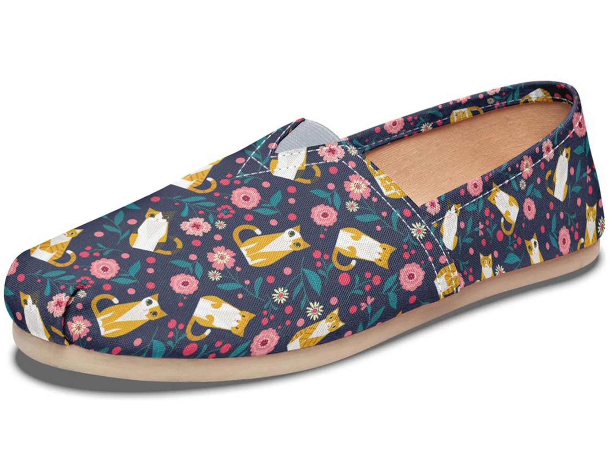 Orange Cat Flower Casual Shoes