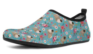 Pekingese Flower Aqua Barefoot Shoes