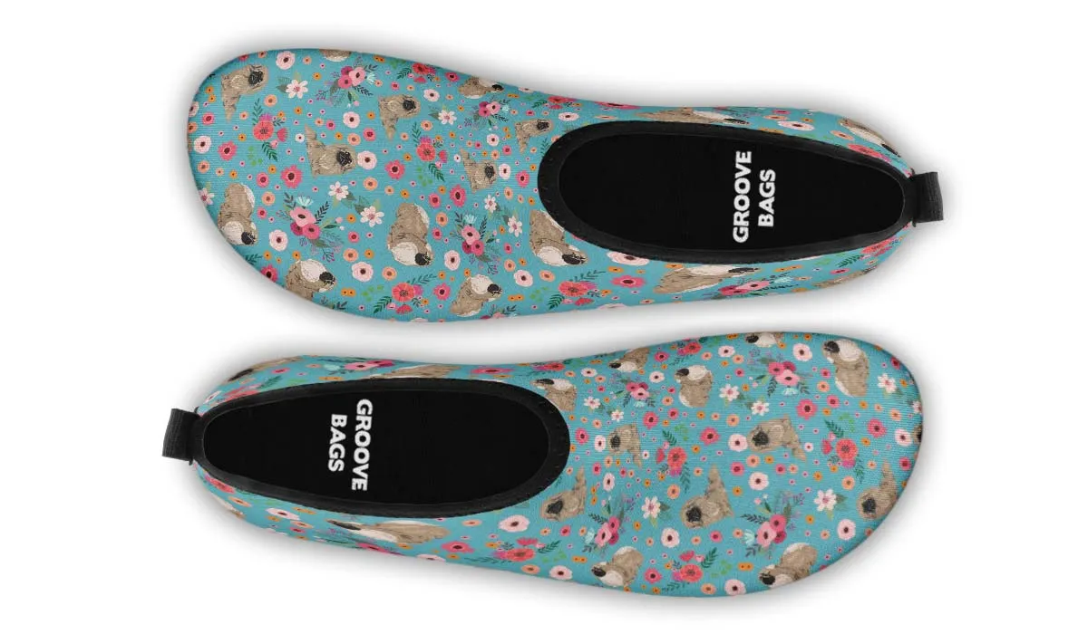 Pekingese Flower Aqua Barefoot Shoes