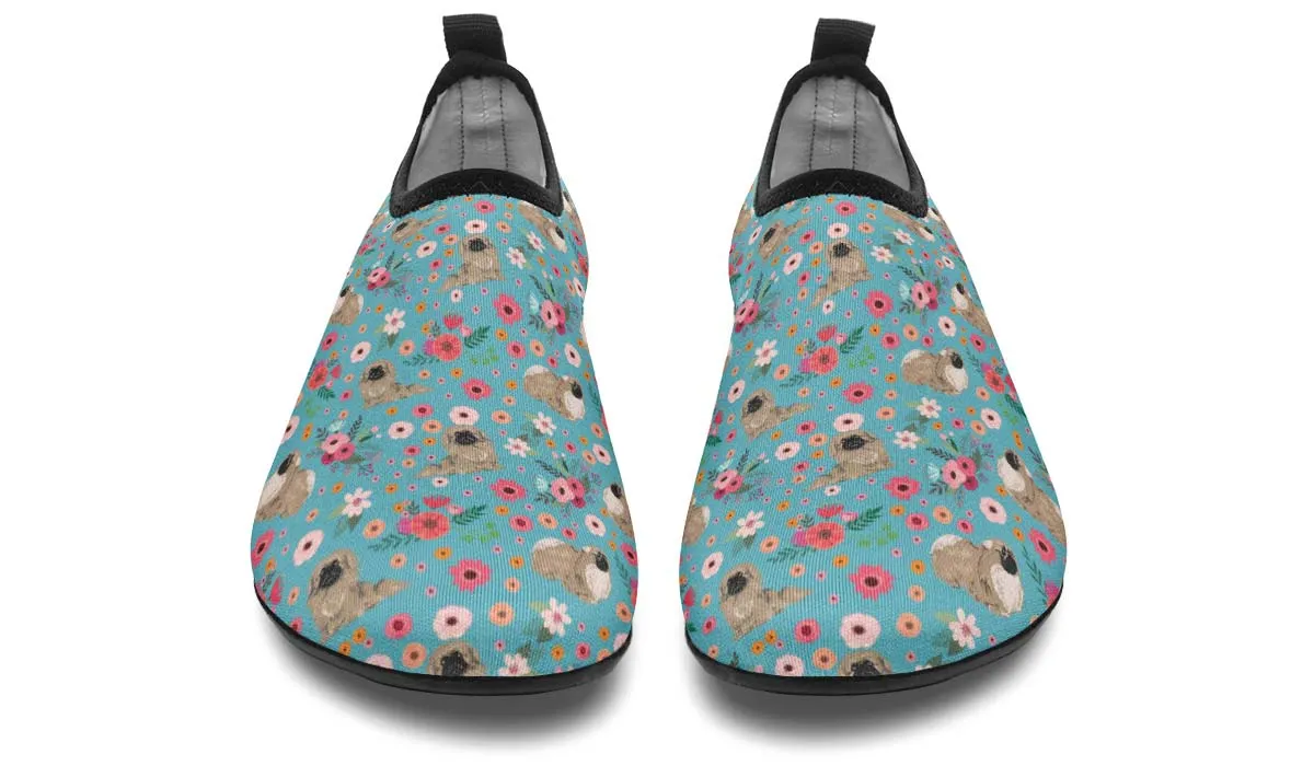 Pekingese Flower Aqua Barefoot Shoes