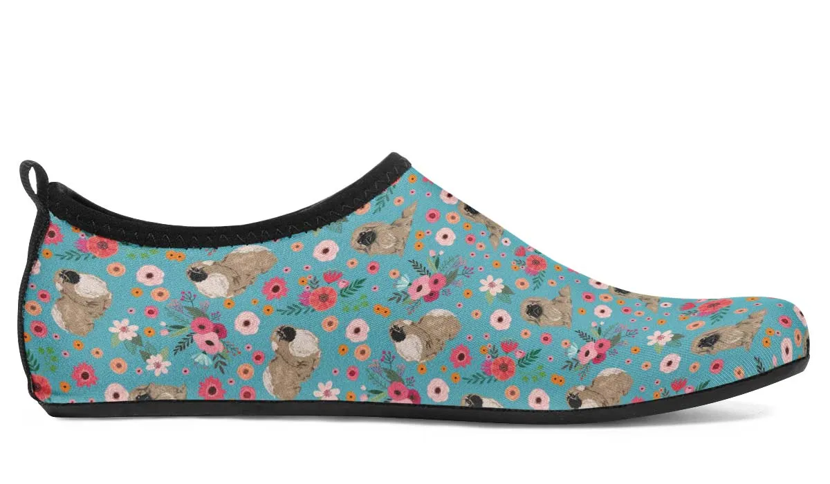 Pekingese Flower Aqua Barefoot Shoes