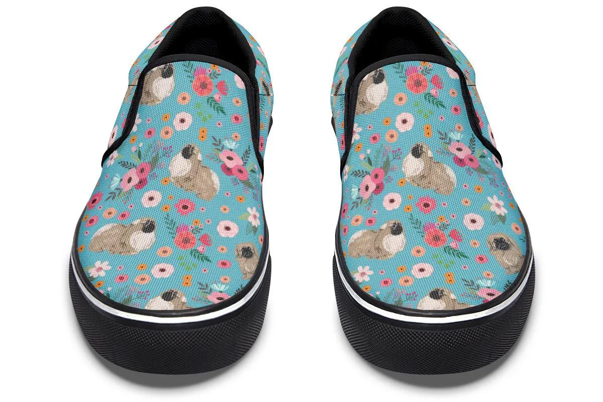 Pekingese Flower Slip-On Shoes