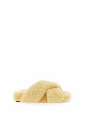 Plush Shearling Cross-Over Sandal With Leather-Covered Sole