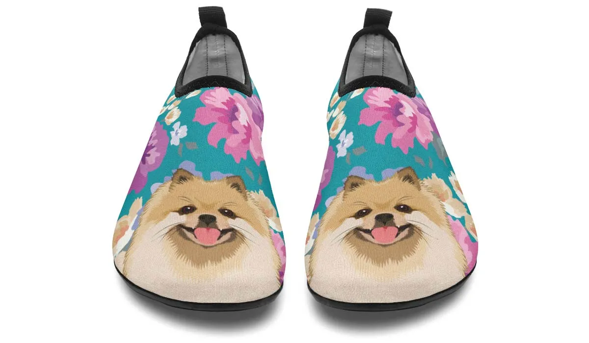Pomeranian Dog Portrait Aqua Barefoot Shoes