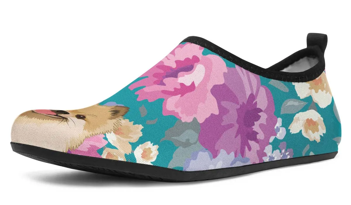 Pomeranian Dog Portrait Aqua Barefoot Shoes