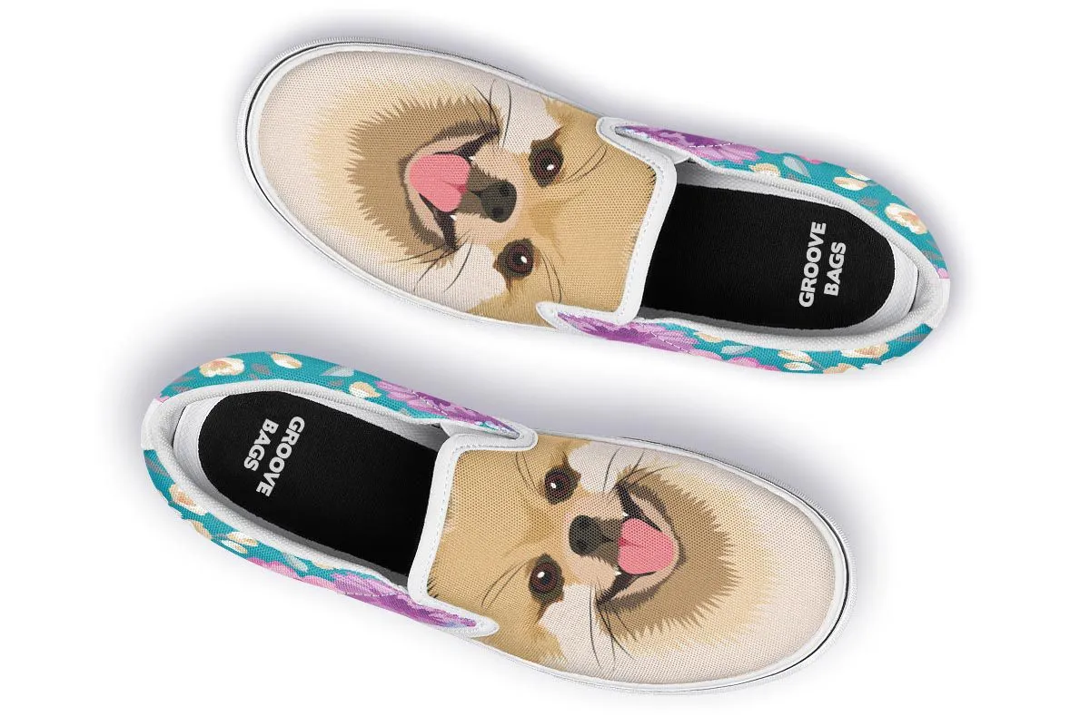 Pomeranian Dog Portrait Slip-On Shoes