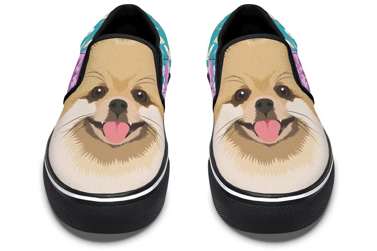 Pomeranian Dog Portrait Slip-On Shoes