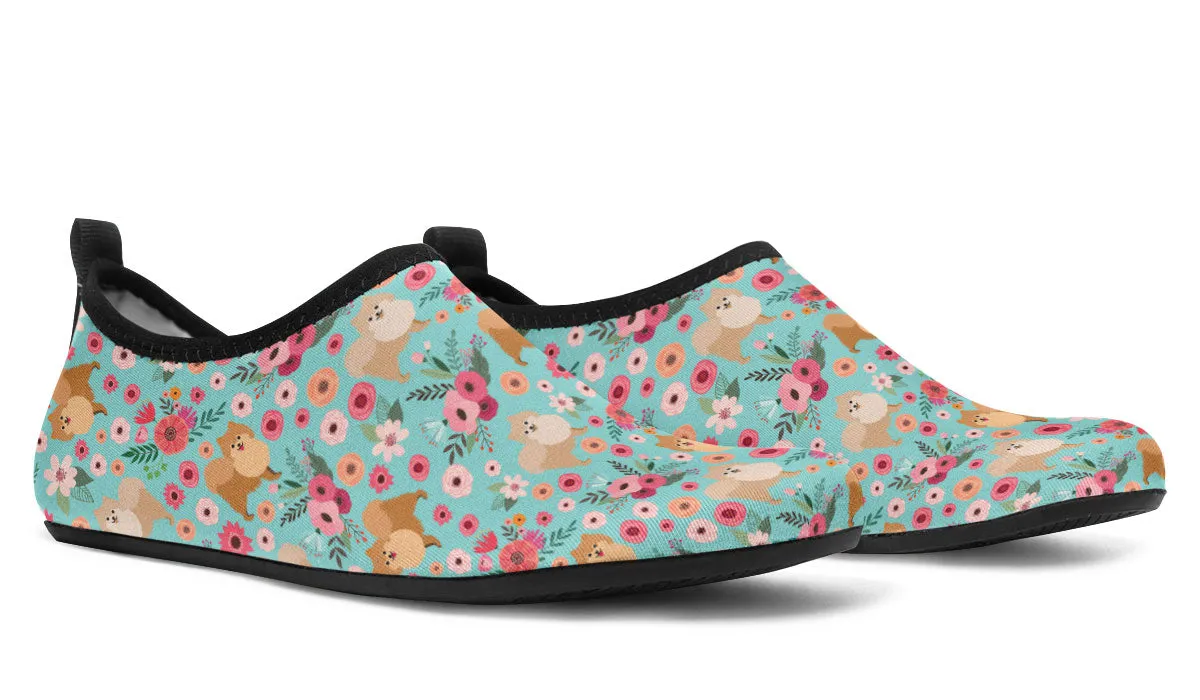 Pomeranian Flower Aqua Barefoot Shoes