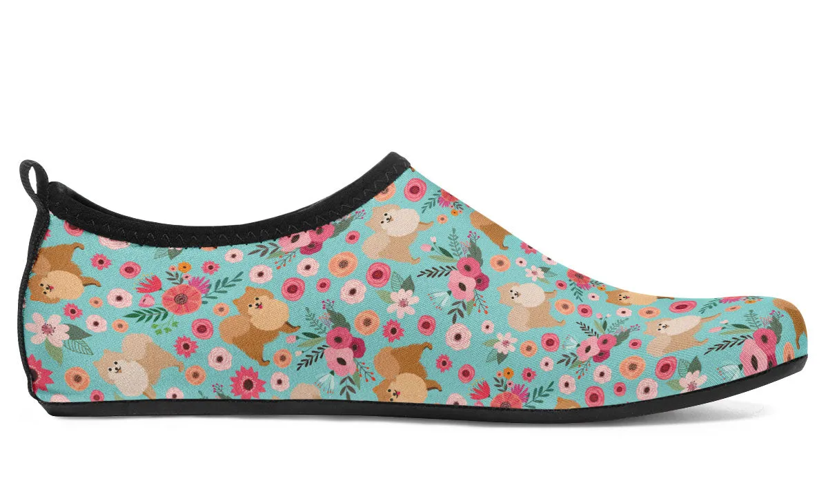 Pomeranian Flower Aqua Barefoot Shoes