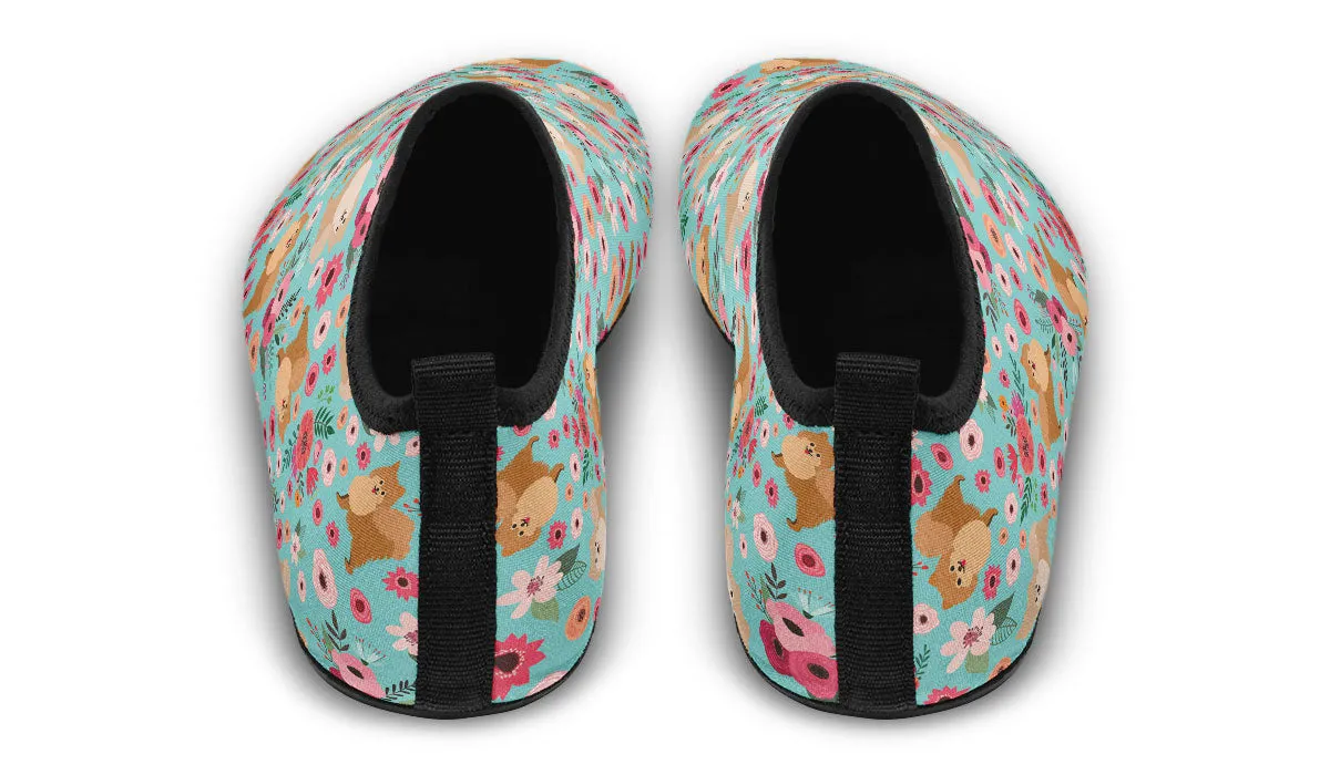 Pomeranian Flower Aqua Barefoot Shoes