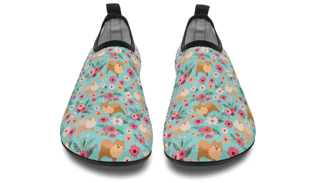 Pomeranian Flower Aqua Barefoot Shoes
