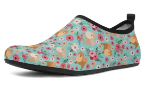 Pomeranian Flower Aqua Barefoot Shoes