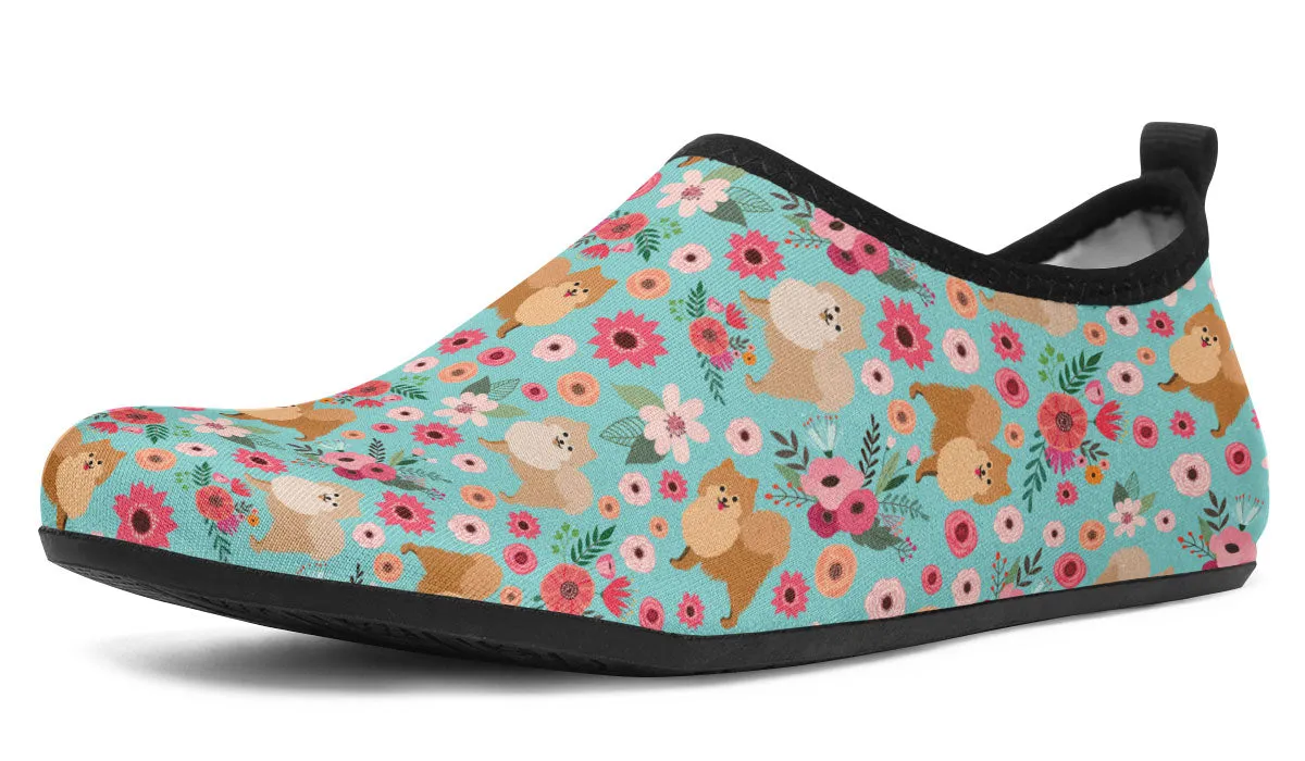 Pomeranian Flower Aqua Barefoot Shoes