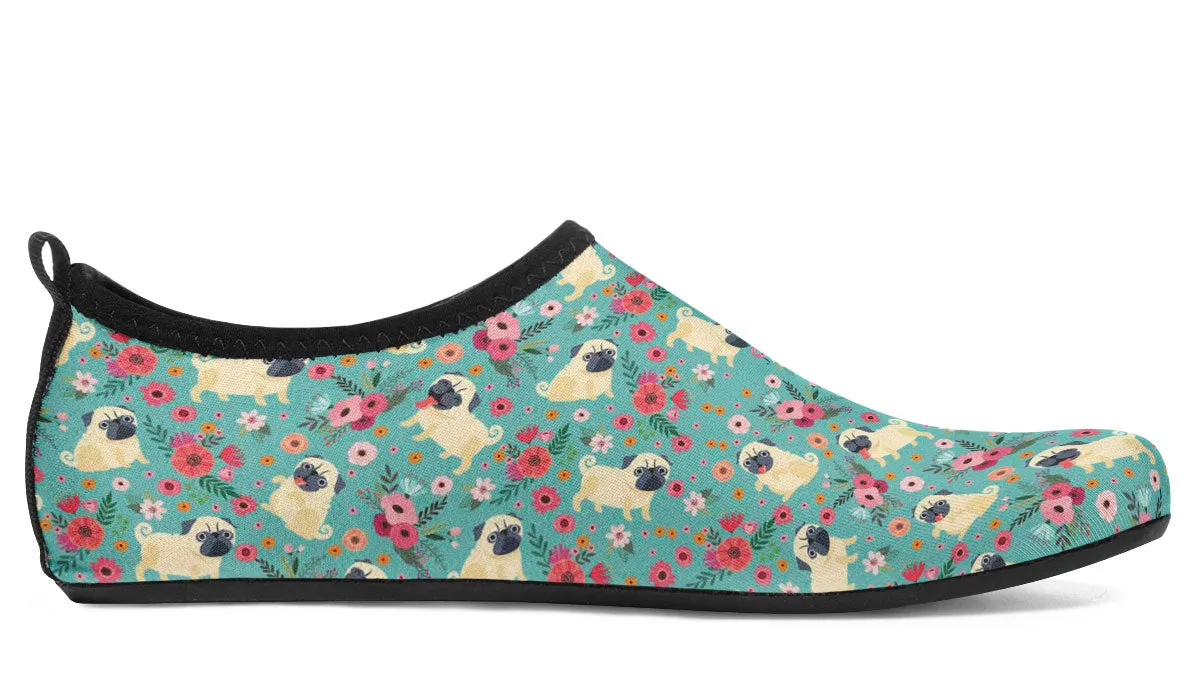 Pug Flower Aqua Barefoot Shoes