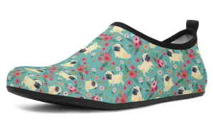 Pug Flower Aqua Barefoot Shoes