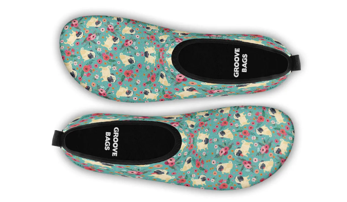 Pug Flower Aqua Barefoot Shoes