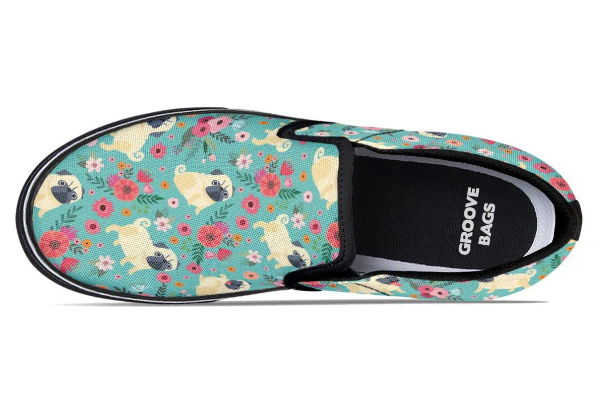 Pug Flower Slip-On Shoes