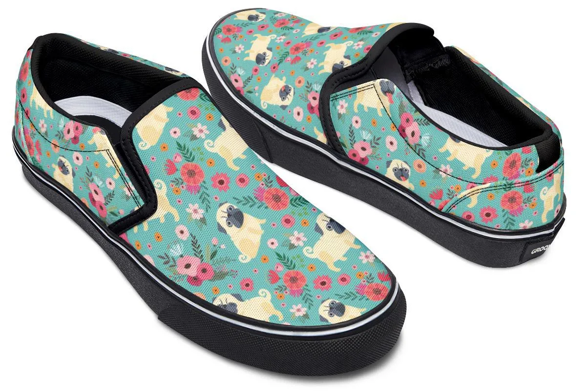 Pug Flower Slip-On Shoes