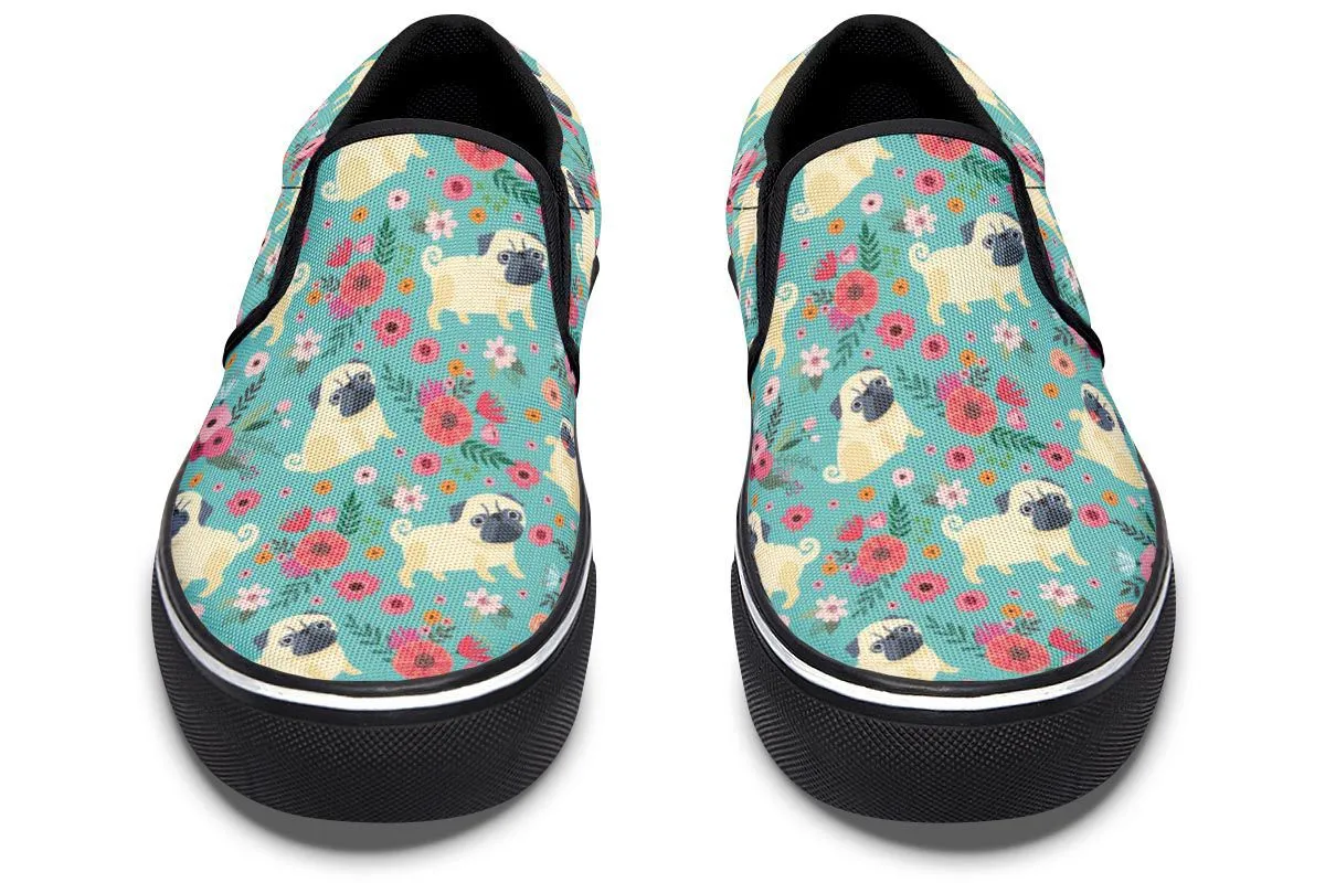 Pug Flower Slip-On Shoes