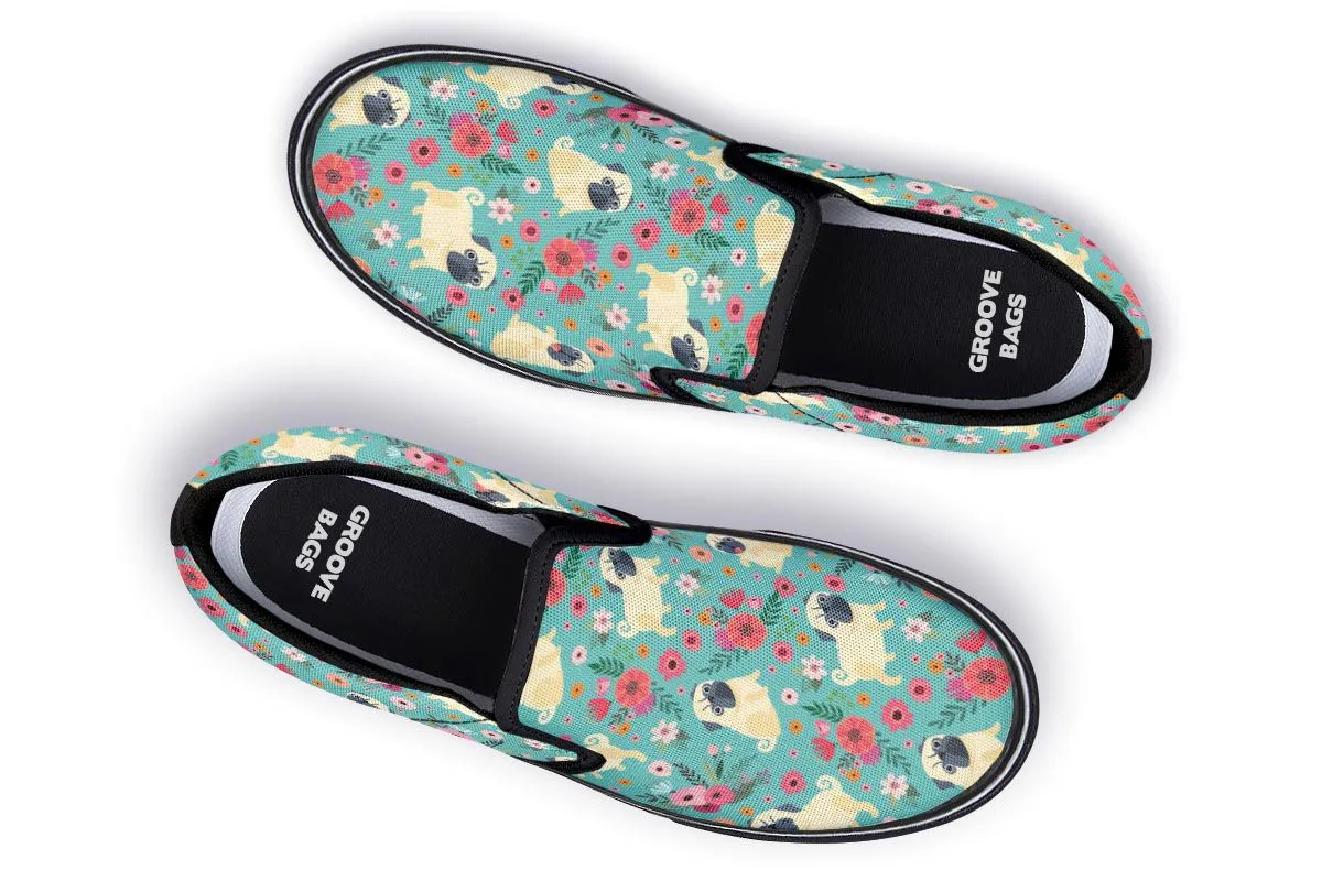 Pug Flower Slip-On Shoes