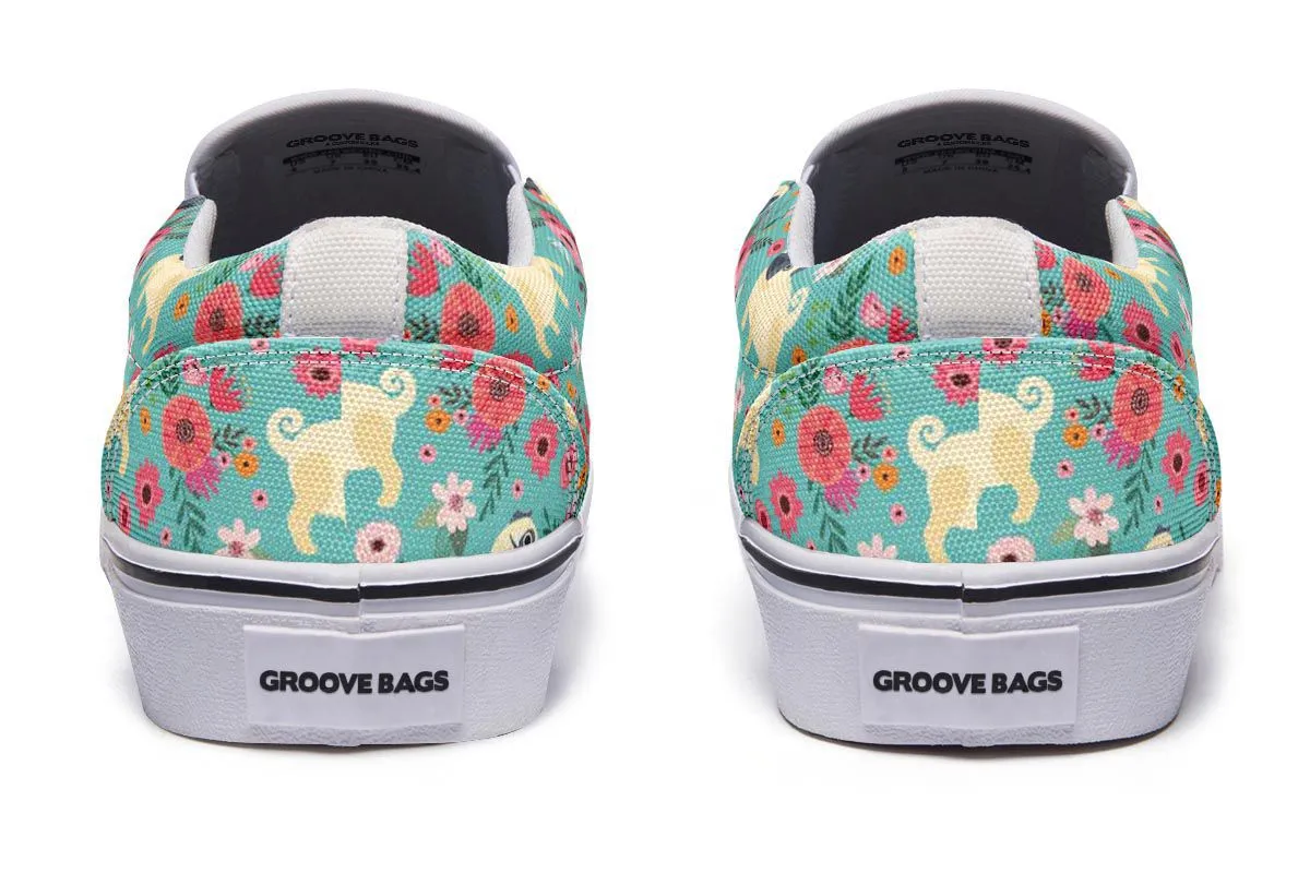 Pug Flower Slip-On Shoes
