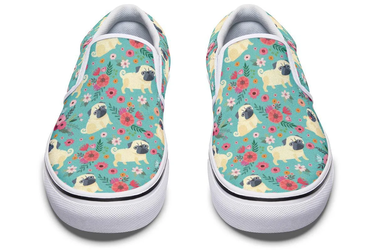 Pug Flower Slip-On Shoes