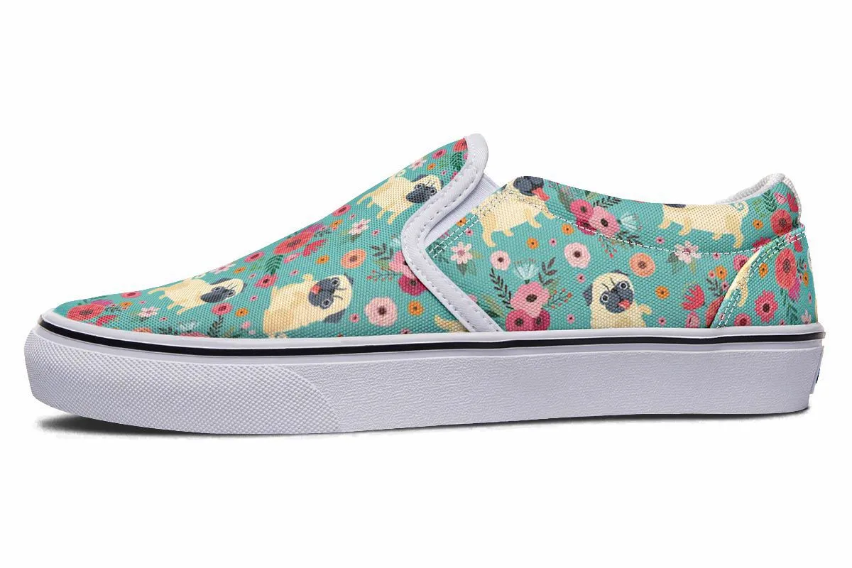 Pug Flower Slip-On Shoes