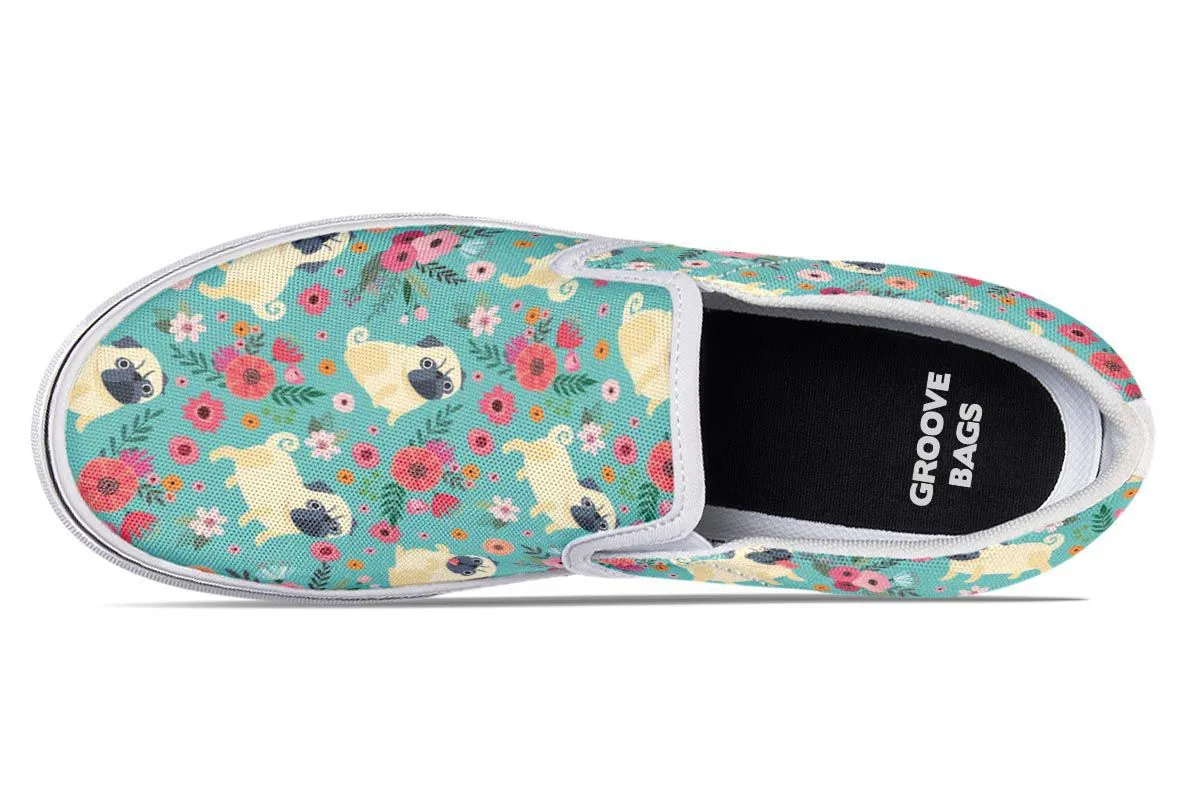 Pug Flower Slip-On Shoes