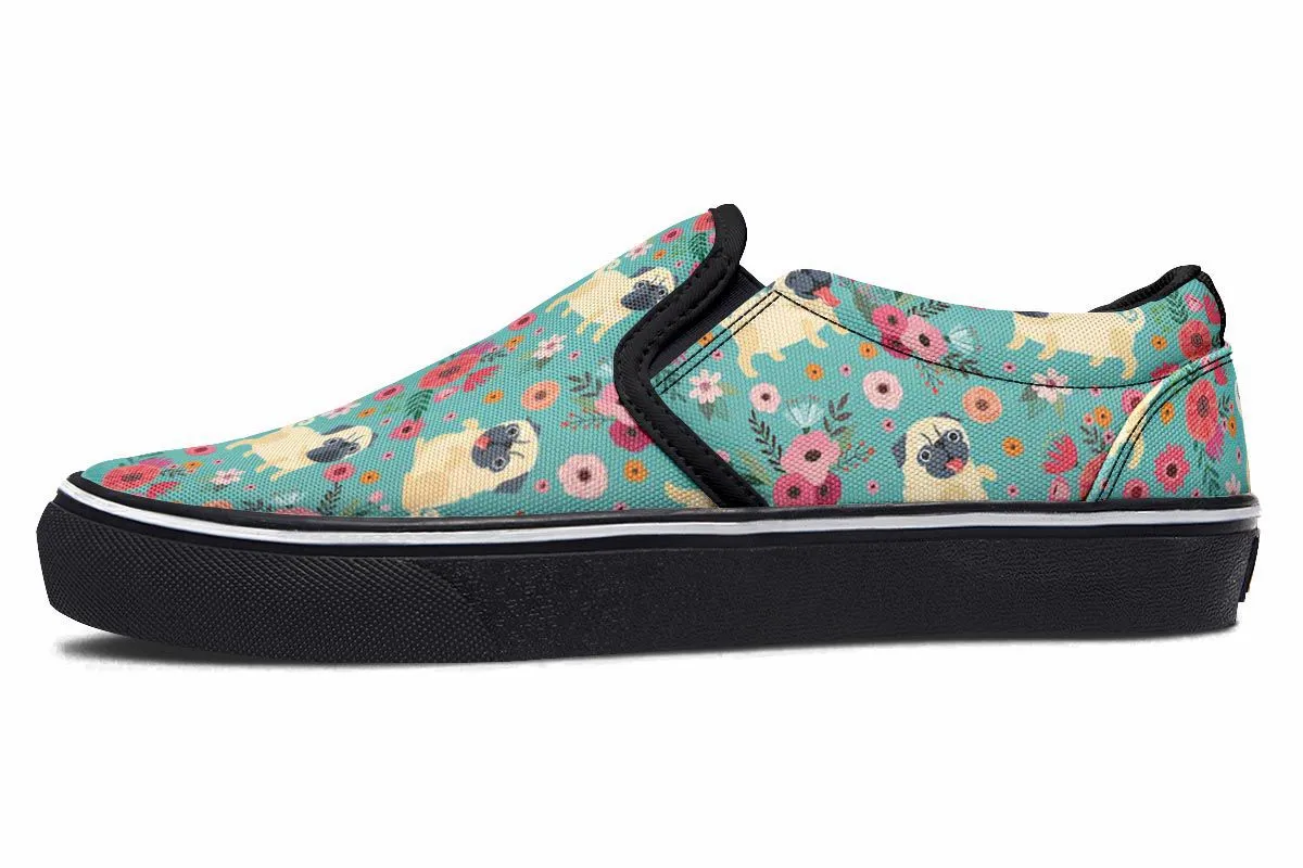 Pug Flower Slip-On Shoes