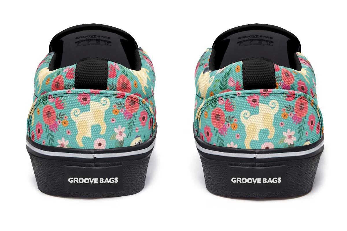 Pug Flower Slip-On Shoes