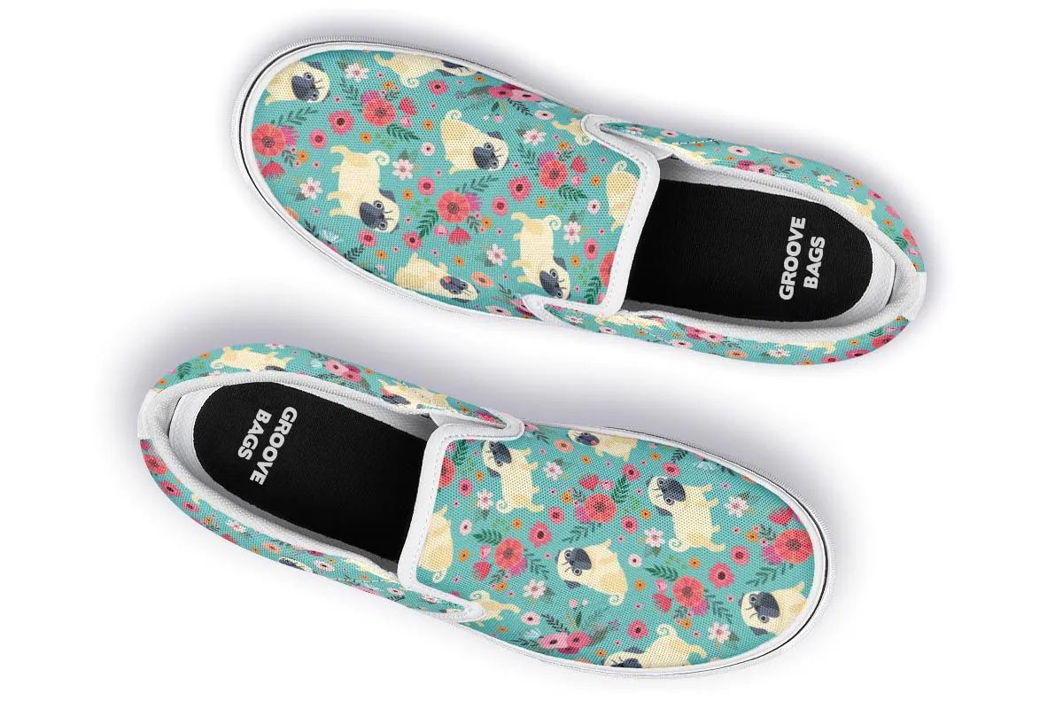 Pug Flower Slip-On Shoes