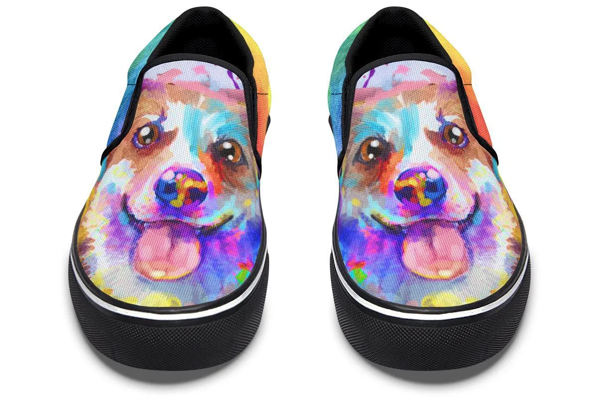 Rainbow Corgi Slip-On Shoes