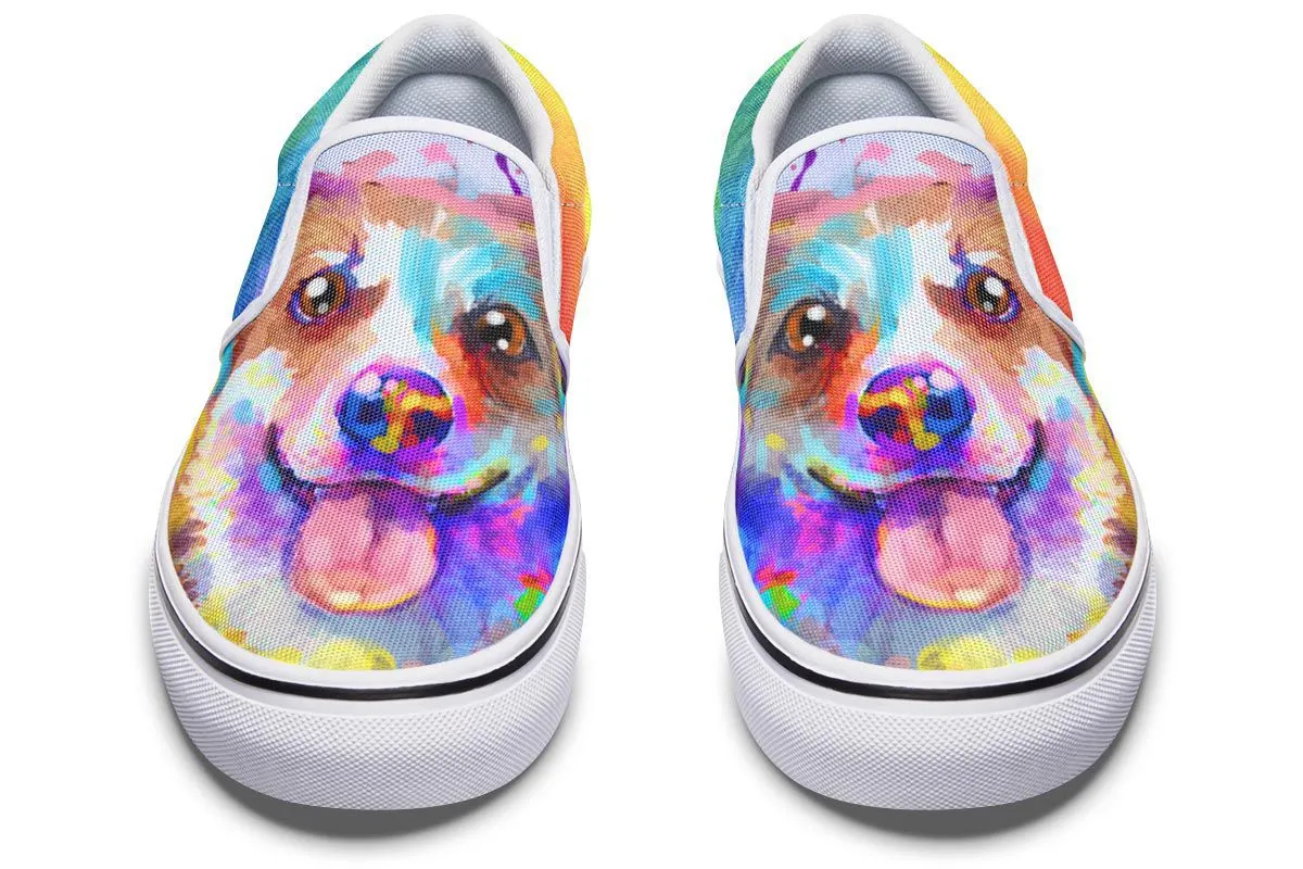 Rainbow Corgi Slip-On Shoes