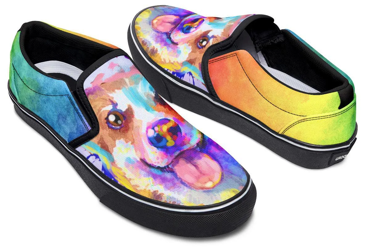 Rainbow Corgi Slip-On Shoes