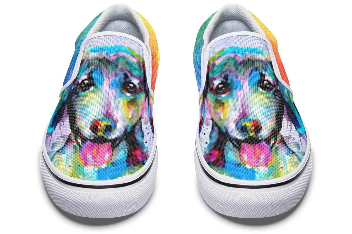 Rainbow Dachshund Slip-On Shoes