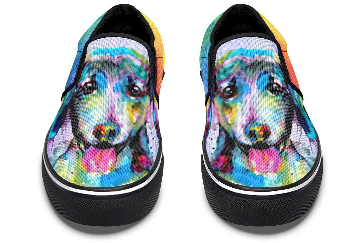 Rainbow Dachshund Slip-On Shoes