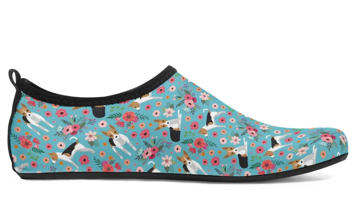 Rat Terrier Flower Aqua Barefoot Shoes