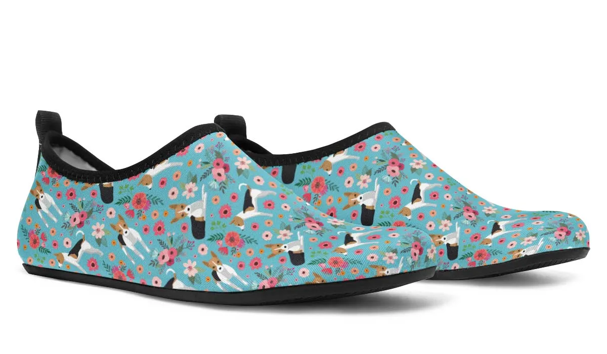Rat Terrier Flower Aqua Barefoot Shoes
