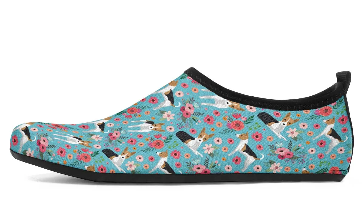 Rat Terrier Flower Aqua Barefoot Shoes