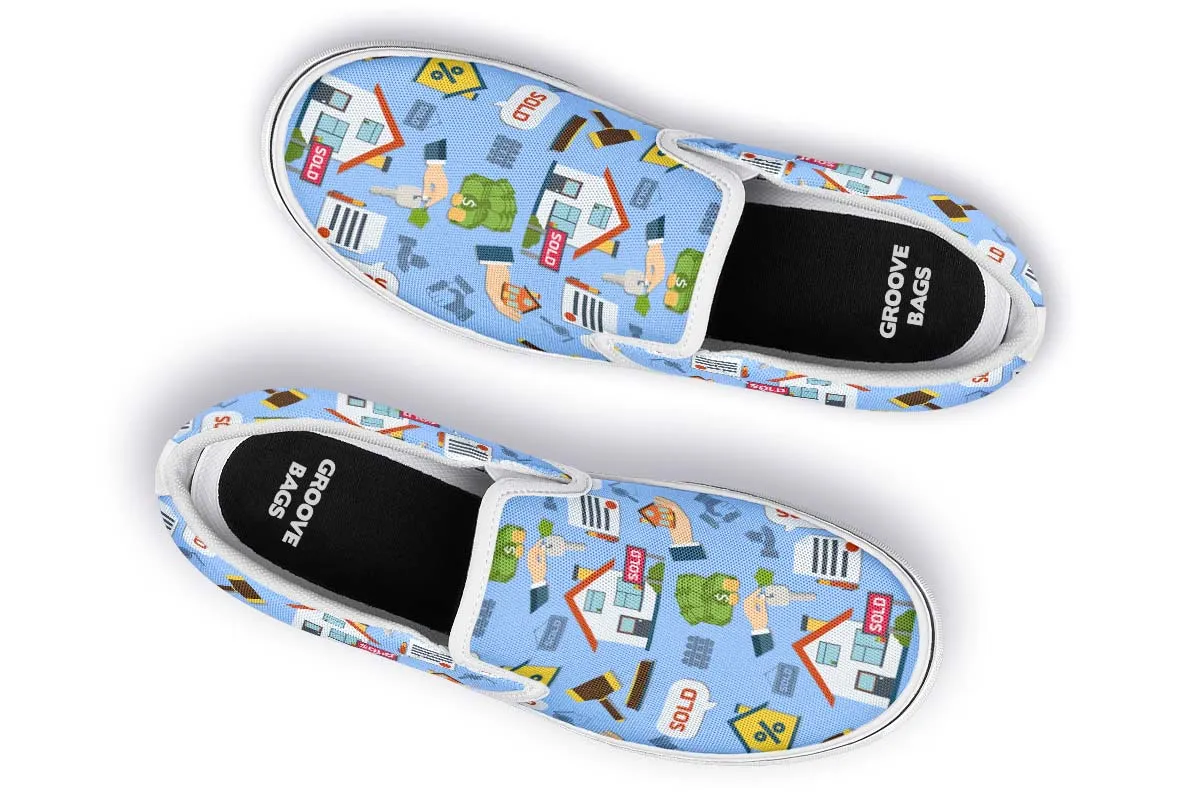 Real Estate Pattern Blue Slip-On Shoes