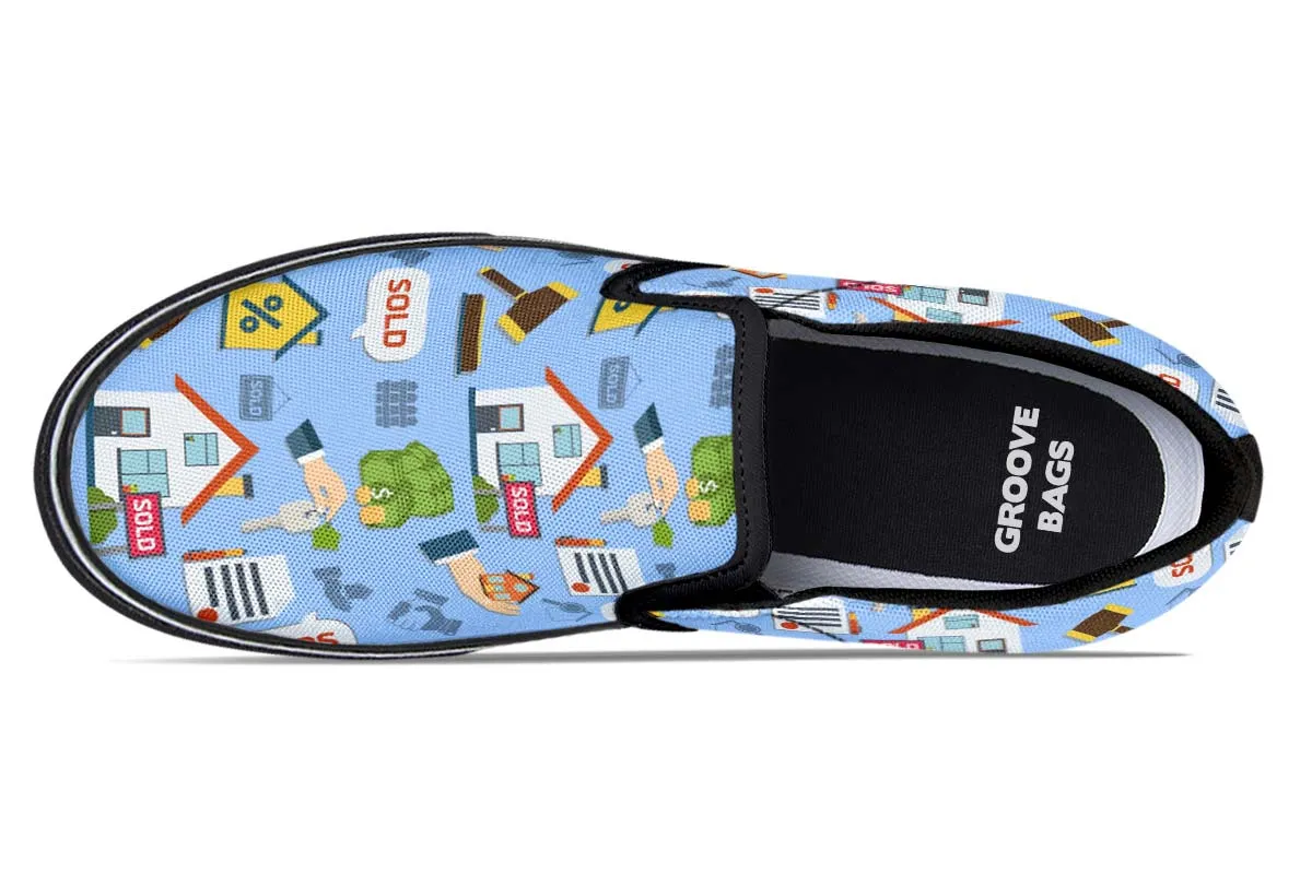 Real Estate Pattern Blue Slip-On Shoes