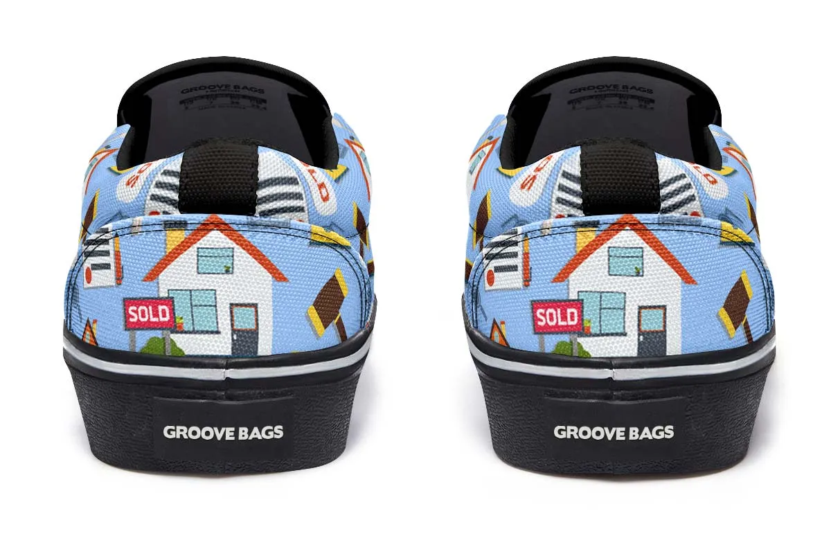 Real Estate Pattern Blue Slip-On Shoes