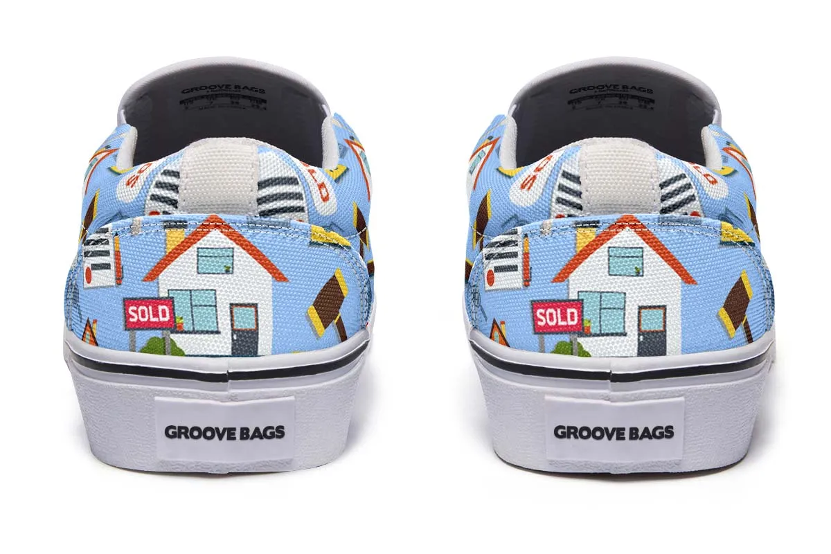 Real Estate Pattern Blue Slip-On Shoes